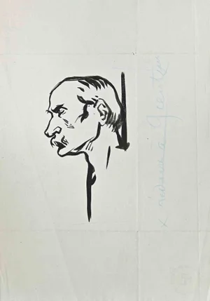 Hermann Paul, Portrait, Original China Ink Drawing, Early 20th-Century