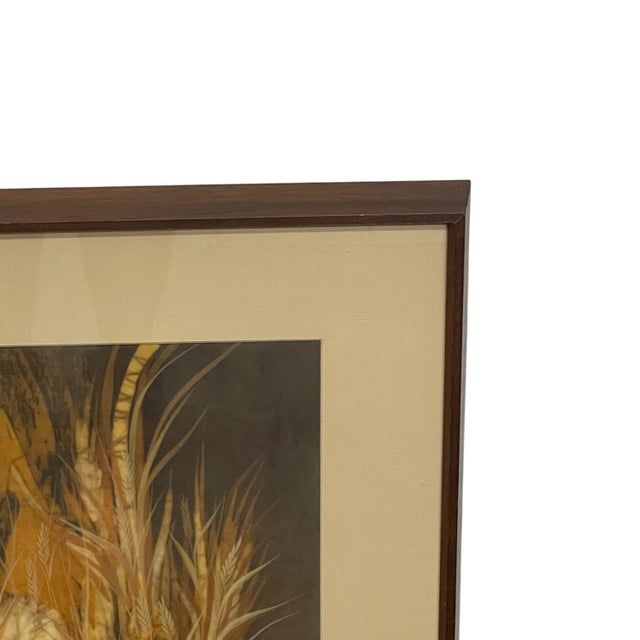 Brown 1970s Louise "Lou" Wilson Signed Batik Art of Quail, Framed Wildlife Artwork. For Sale - Image 8 of 10
