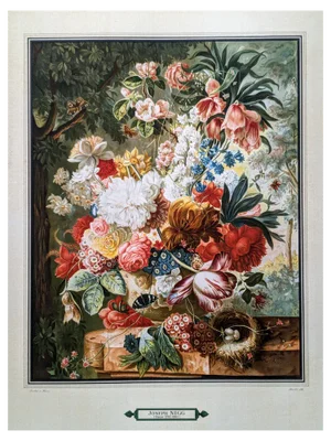 Joseph Nigg, Still Life with Flowers, Nest and Butterflies, Original Lithograph, 1943