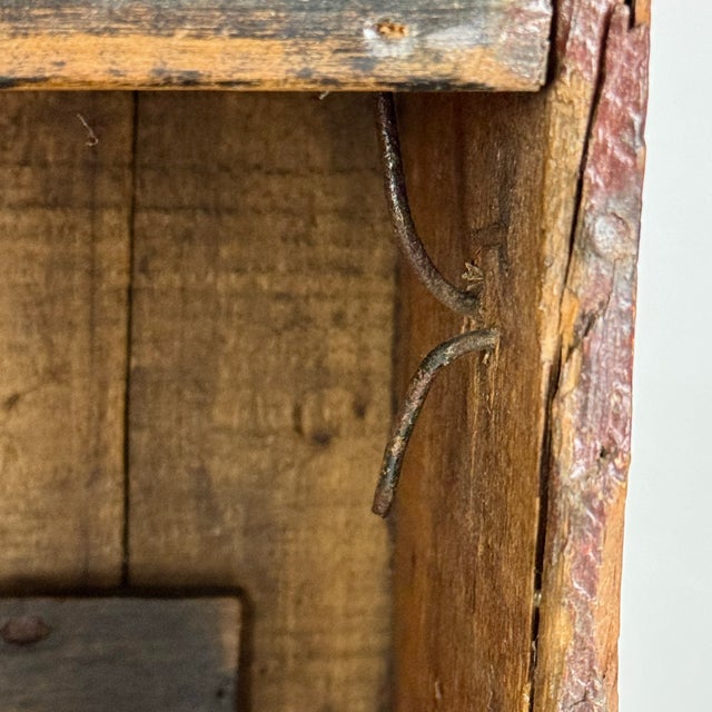 Early 19th C. Americana Primitive Small Handmade Wall Cupboard With Leather Straps Hinges & Latch For Sale - Image 9 of 14