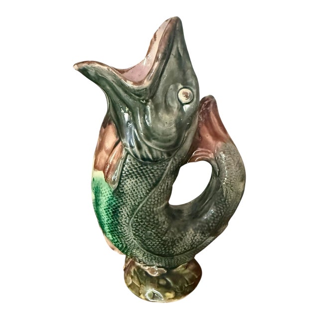 Late 19th Century English Victorian Majolica Fish Pitcher For Sale