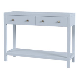 Nora 40 in. W Rectangular Wood 2 Drawer Console Table with Lower Open Shelf, Light Blue For Sale