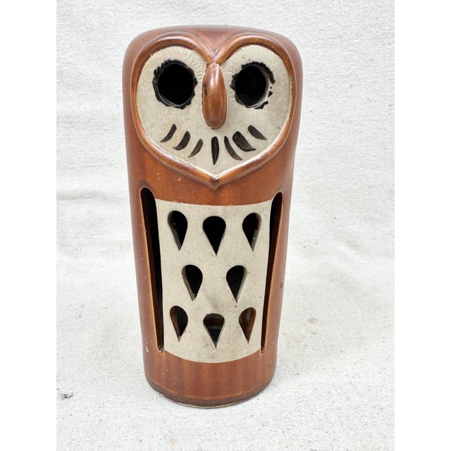 Adorable vintage mcm candle lantern. Ceramic. In the shape of an owl. Warm, earthy colors. Absolutely precious with a...