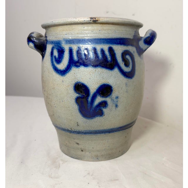 Ceramic Antique 19th Century Handmade Stoneware Crock Pottery Jug With Handle 2 Gallon For Sale - Image 7 of 10