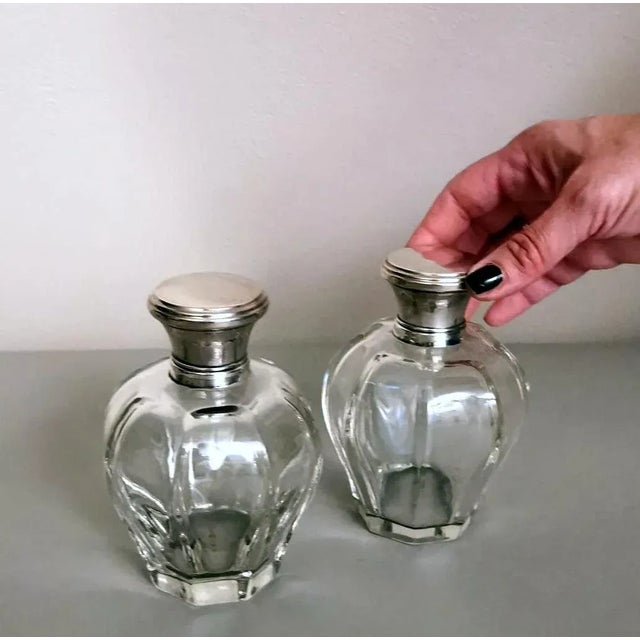 Art Deco Italian Crystal Toiletry Bottles and Silver Lid - a Pair For Sale - Image 9 of 13