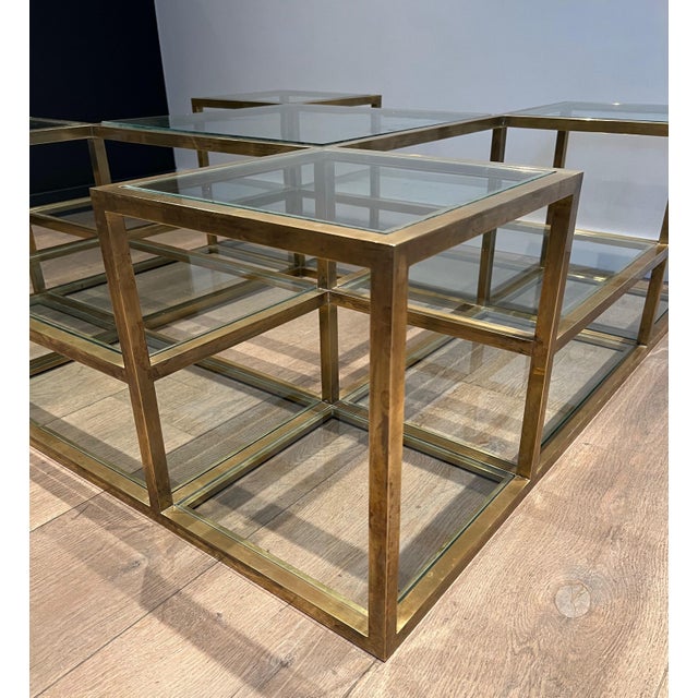 Large, multi-tiered brass coffee table. French work. Circa 1970 For Sale - Image 11 of 12