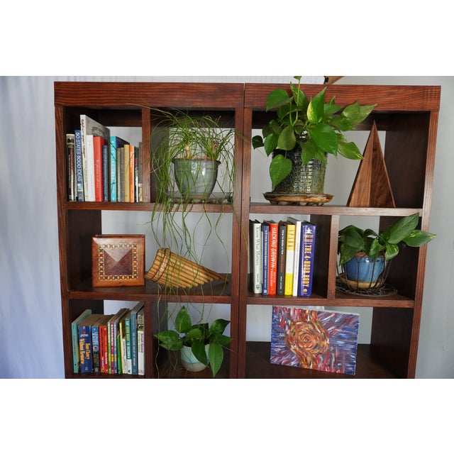 Handcrafted Solid Wood Bookcase Set | Custom Library Wall | Hickory Stain Bookshelf, 2 Pieces For Sale - Image 13 of 17
