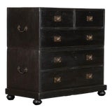 Large 19th Century English Ebonised Teak Campaign Chest Drawers, 1880 For Sale