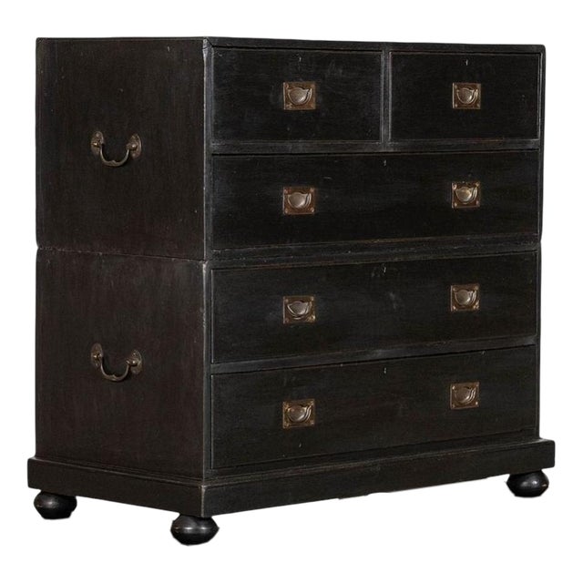 Large 19th Century English Ebonised Teak Campaign Chest Drawers, 1880 For Sale