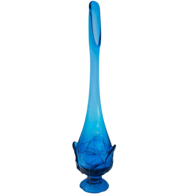 Glass Midcentury Handmade Blue Vase For Sale - Image 7 of 7