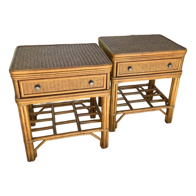 Vintage Rattan Nigthstands - Pair For Sale