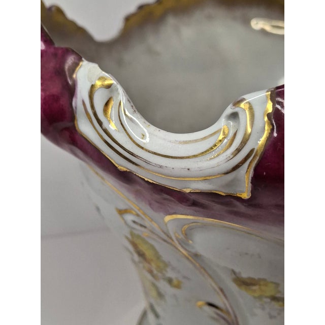 Antique Victorian Porcelain Jardinière Planter Centerpiece Yellow Roses Gold Gilt Plum 11" For Sale - Image 13 of 18