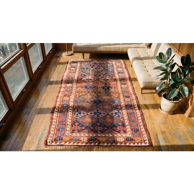 Ruby Red Antique Persian Kurdish Rug For Sale - Image 8 of 9