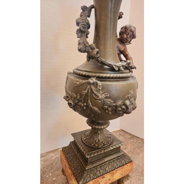 Pair of 1900s Bronze Cherub Ornamental Vases For Sale - Image 4 of 8