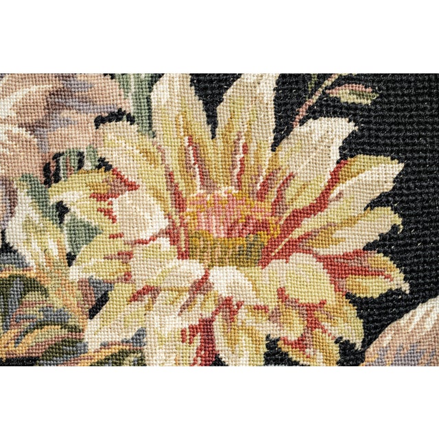 Textile Traditional Vintage Embroidered Floral Flower Needlepoint Velvet Throw Pillow Home Decor For Sale - Image 7 of 14