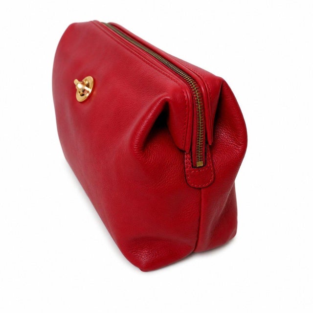 Red Vintage Celine Red Leather Vanity Case / Cosmetic Clutch With Gold Hardware For Sale - Image 8 of 14