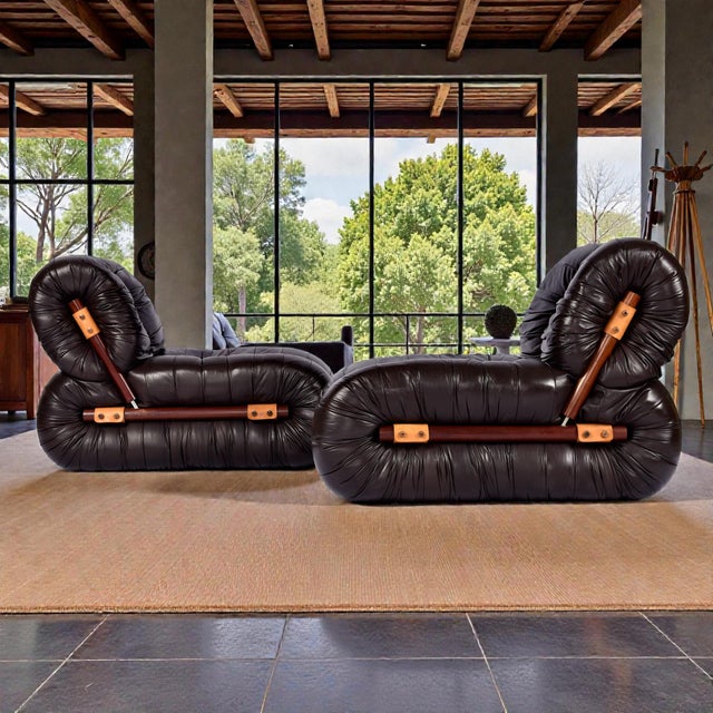 Contemporary Percival Lafer Mp-116 Modular Lounge Chair Unit Set, Dark Leather, Brazil, 1973 For Sale - Image 3 of 12