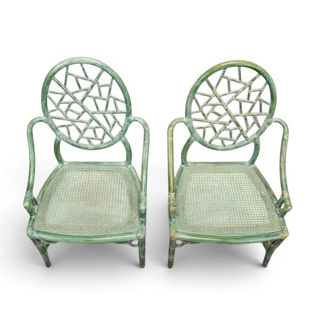 Mid-Century Modern McGuire “Cracked Ice” Rattan Armchairs – Rawhide-Lashed, Custom Finish, Pair For Sale - Image 3 of 6