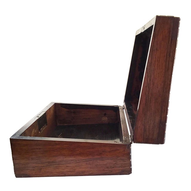 Late 19th Century Late 19th Century Rose Wood Box With Inlaid Mother of Pearl Floral Motive on a Mahogany Handmade Four Leg Stand For Sale - Image 5 of 13