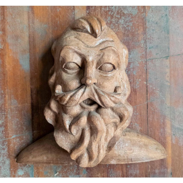 We are selling this great 19th century carved Oak figure. This figure is well carved with a great look, possibly a sea god...