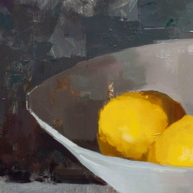 2020s Contemporary Quiet Lemons by Jon Doran | Oil on Panel Lemons in a White Bowl Still Life For Sale - Image 5 of 9