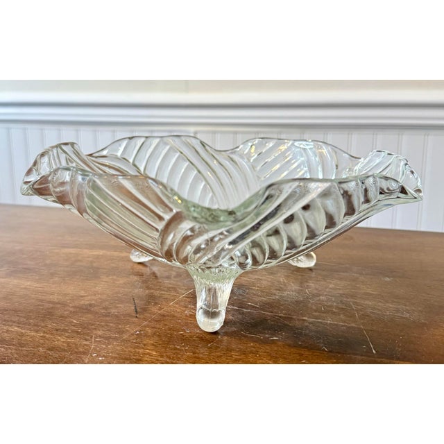 Glass Mid 20th Century Prismatic Swirl Tri-Footed Glass Bowl For Sale - Image 7 of 12