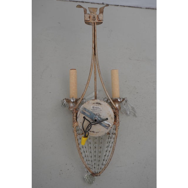 1980s Pair Neopolitan Style Crystal & Gilt Metal Wall Sconces For Sale - Image 12 of 12
