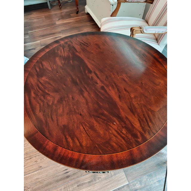 Traditional Luxury Baker Furniture Regency Mahogany Drum Table With Brass Casters For Sale - Image 3 of 9