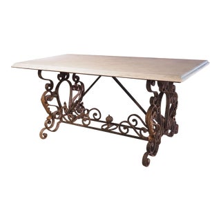 1940s French Wrought Iron Table With Carrara Marble Top For Sale
