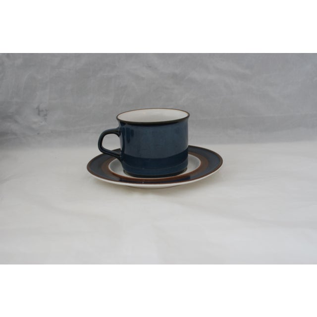 Vintage 70s Haniwa Ranmaru Capri Pattern Stoneware Cups & Saucers - 8 Pieces For Sale - Image 9 of 13