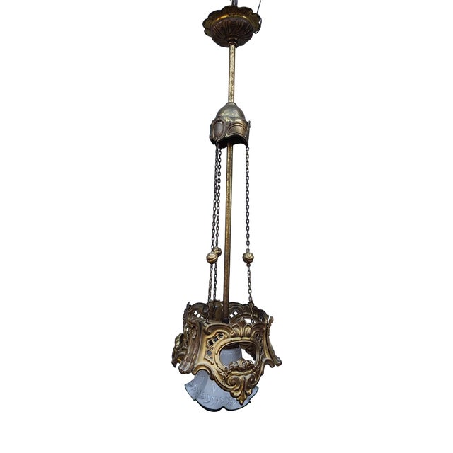 Art Nouveau Brass Chandelier, 1890s For Sale
