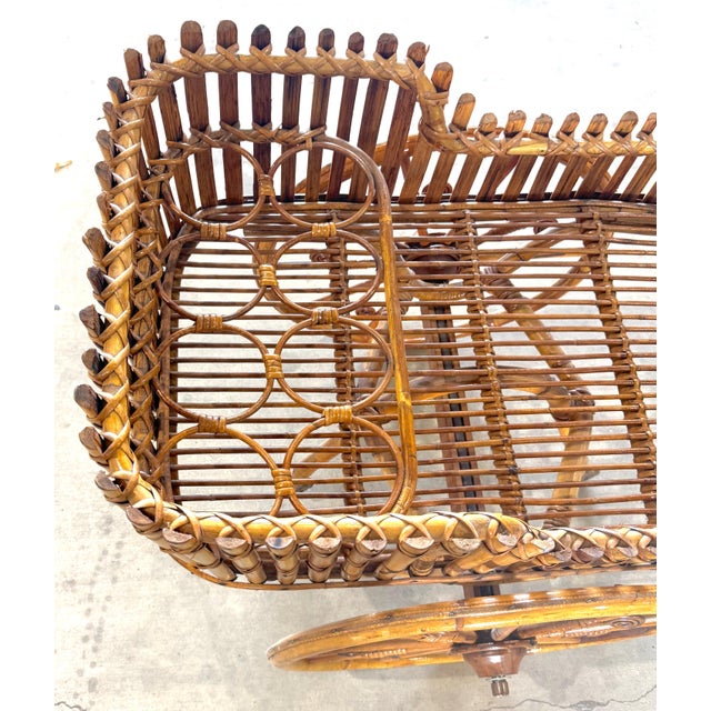 French Modernist Rattan Bar or Flower Cart with Bottle Holders For Sale - Image 11 of 18