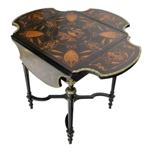 Bronze Ormolu Ebonized Mahogany Inlay Drop-Leaf Top Game Table Guerdon