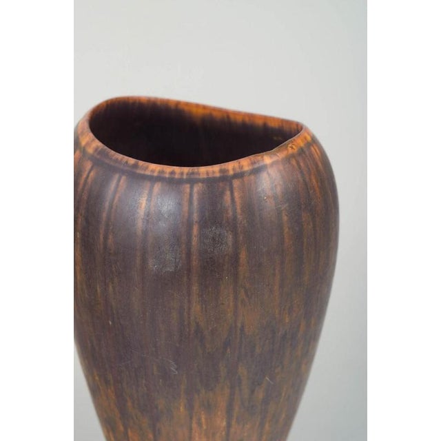 Stoneware Vase with Brown and Amber Running Glaze by Gunnar Nylund for Rörstrand For Sale - Image 3 of 5
