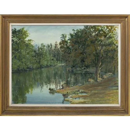 A. Cavadas, River Landscape, Oil on Canvas, 20th Century For Sale