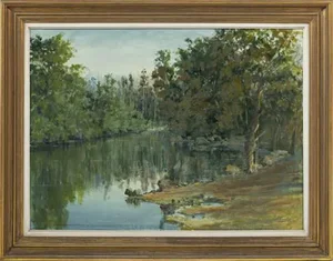 A. Cavadas, River Landscape, Oil on Canvas, 20th Century