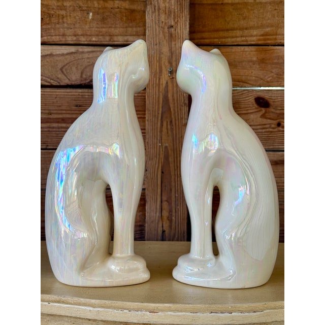 Rosenthal Netter Mid-20th Century Rosenthal Netter Iridescent Ceramic Cat Figurines – Set of Two For Sale - Image 4 of 12