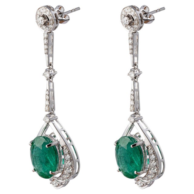 Early 21st Century 10.18 Carats Natural Zambian Emerald Earrings with Diamonds 1.43 Carats 14k Gold For Sale - Image 5 of 18