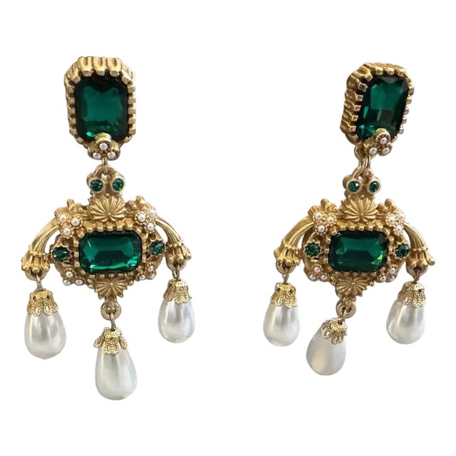 1990s Amazing Costume Jewelry Chandelier Earrings by Antigona Paris For Sale