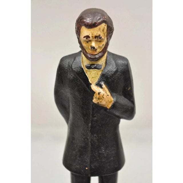 Antique Victorian Cast Iron Honest Abe Abraham Lincoln Figural Painted Door Stop For Sale - Image 4 of 10