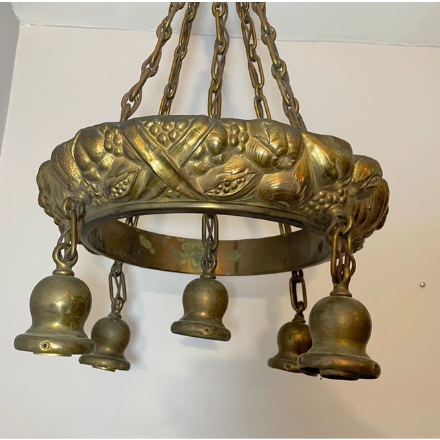 Antique Ornate Heavy Gilt Bronze Fruit Veggie Relief Ceiling Fixture Chandelier For Sale - Image 16 of 17