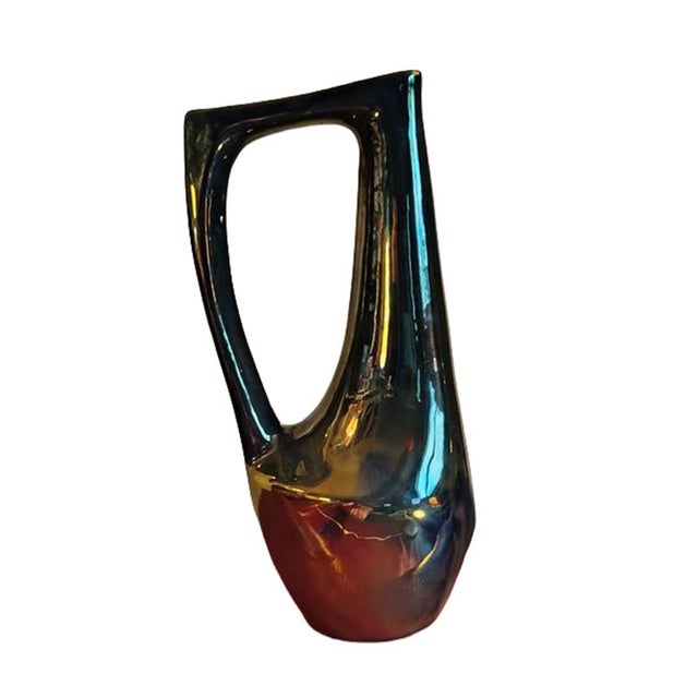 1950s 1950s Mid-Century Modern Rambervillers Cytère Iridescent Blue Stoneware Pitcher For Sale - Image 5 of 12