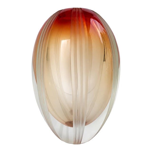 Evolution by Waterford “Mesa Sunrise” Red Amber Art Glass Vase, Poland For Sale