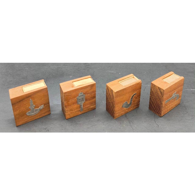 Chestnut 1960s Dansk Teak Wood & Pewter Match Boxes, Set of 4 For Sale - Image 8 of 12
