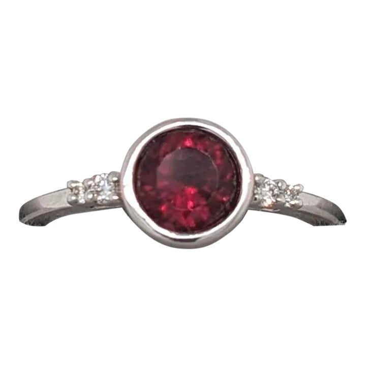 Bezel Set Deep Red Rubellite Ring in 14K White Gold with Natural ...