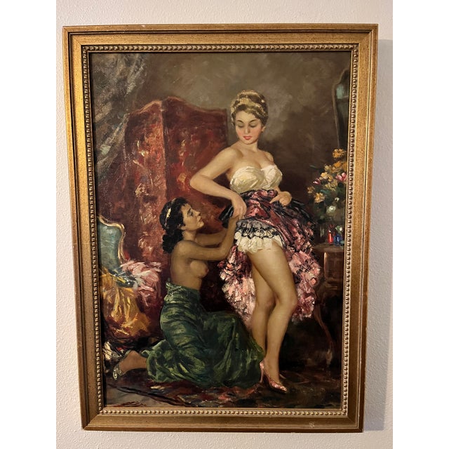 19th-Century Signed Orientalist Oil Painting — Woman & Attendant, Signed "Roma" For Sale - Image 4 of 7