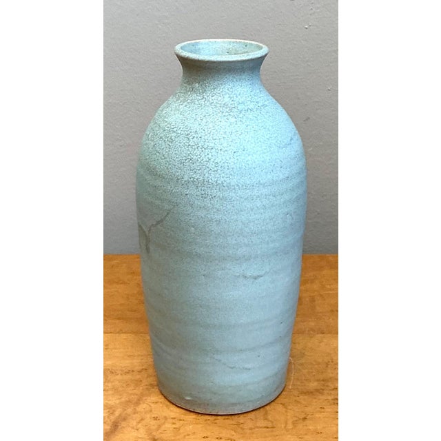 Vintage Blue Glazed Studio Pottery Vase For Sale - Image 13 of 15