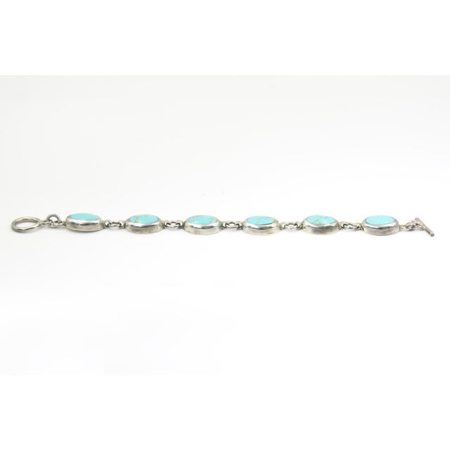 Mexican Late 20th Century Mexican Turquoise Sterling Silver Link Bracelet For Sale - Image 3 of 14