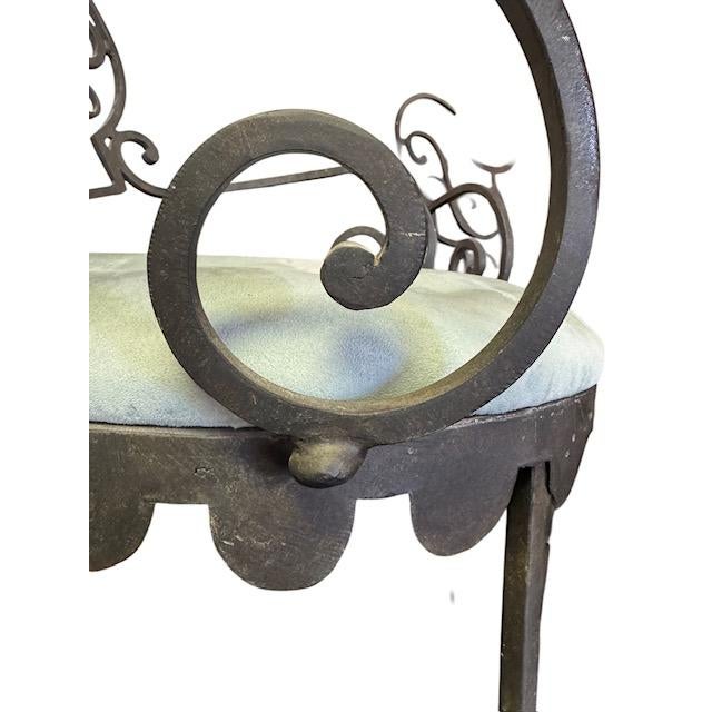 Mid-20th Century French Neoclassical Art Deco Wrought Iron Armchairs in the Manner of Gilbert Poillerat - Pair For Sale - Image 13 of 17