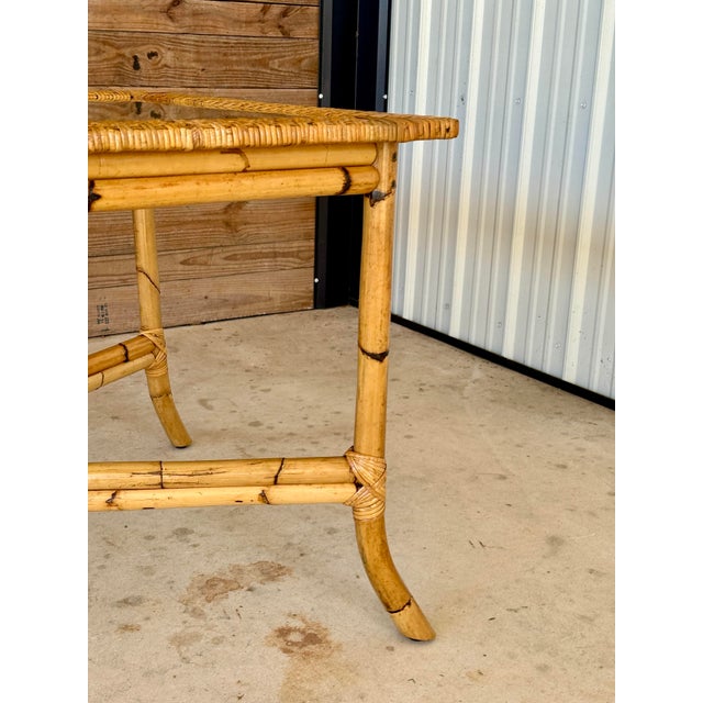 Vivai del Sud Vintage Organic Modern Rattan Dining Table With Glass Top For Sale - Image 4 of 12